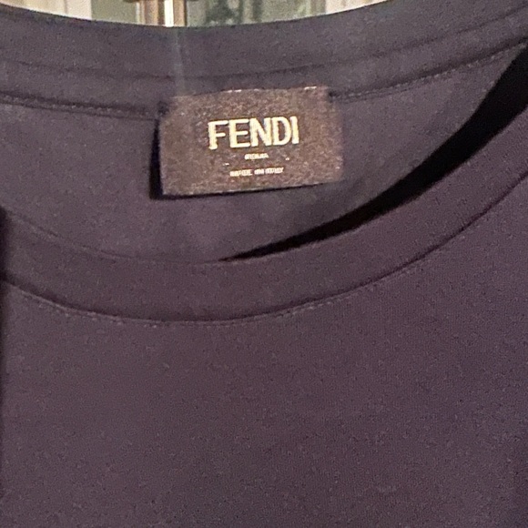 FENDI  Roma Italy T Shirt Logo Short Sleeve Men Size M Crew neck Navy Blue - Picture 3 of 5